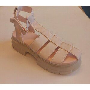 UGG Ashton Strappy Chunky Platform Leather Sandals Womens Size 11 Rosie Beige
